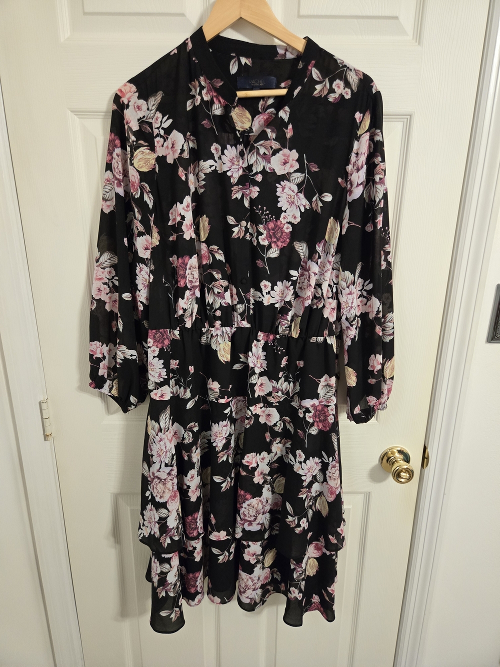 Rachel Roy Black and Pink Floral Midi Lightweight Dress Size 1X